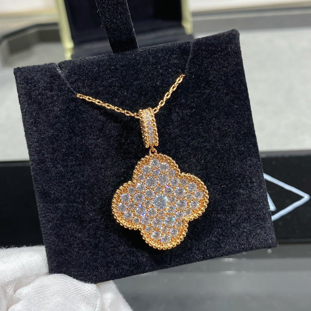 [Radiant Gem]¯CLOVER 25MM LARGE PEDANT DIAMOND PAVED LONG NECKLACE