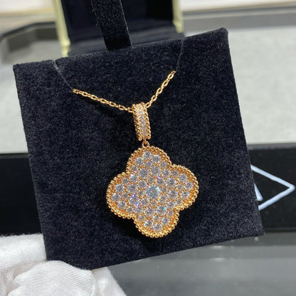 [Radiant Gem]¯CLOVER 25MM LARGE PEDANT DIAMOND PAVED LONG NECKLACE
