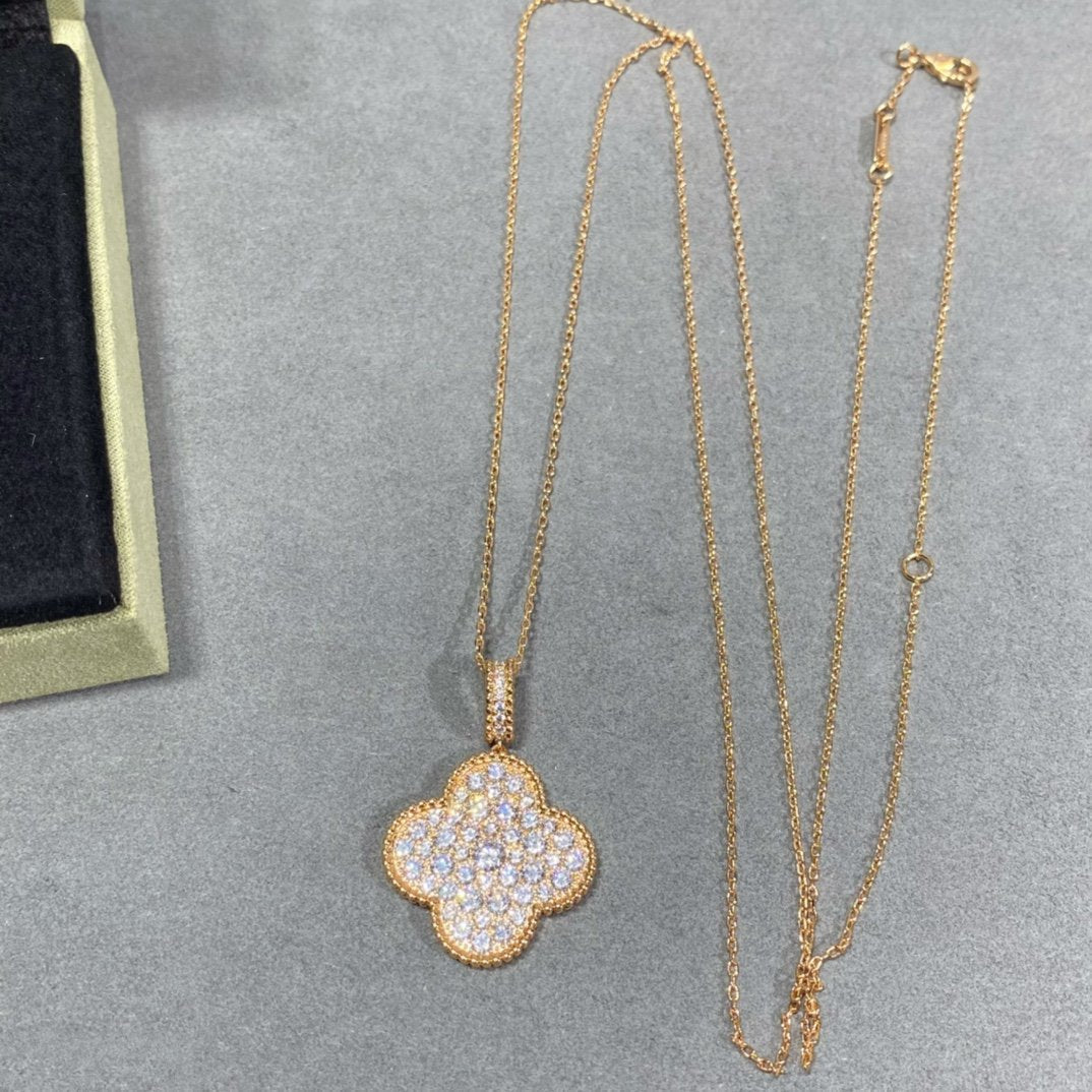 [Radiant Gem]¯CLOVER 25MM LARGE PEDANT DIAMOND PAVED LONG NECKLACE