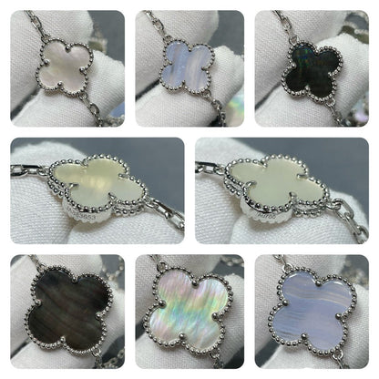 [Radiant Gem]¯CLOVER 16 MOTIF CHALCEDONY MOP SILVER NECKLACE