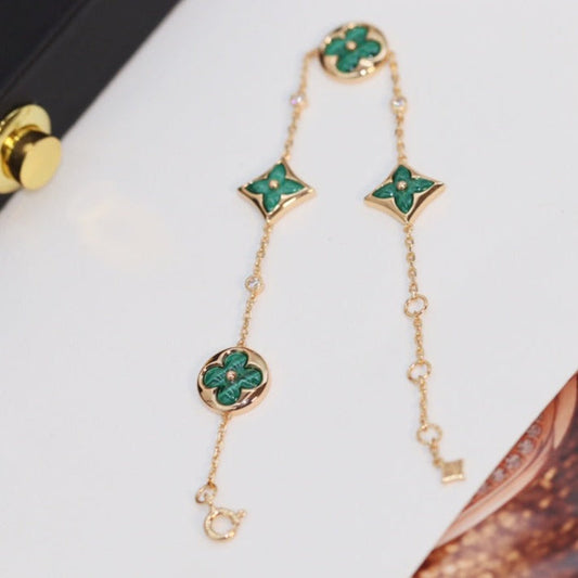 [Radiant Gem]¯STAR AND SUN 4 MOTIF PINK GOLD MALACHITE BRACELET