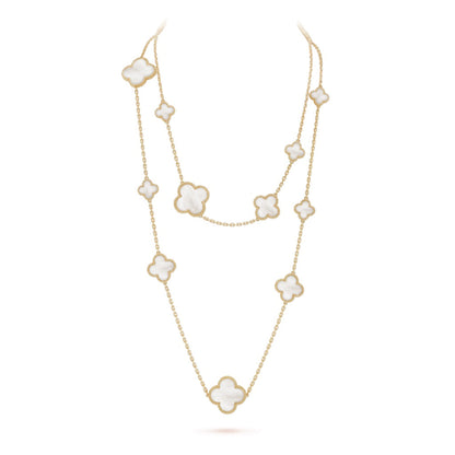 [Radiant Gem]¯CLOVER 16 MOTIF WHITE MOP GOLD NECKLACE