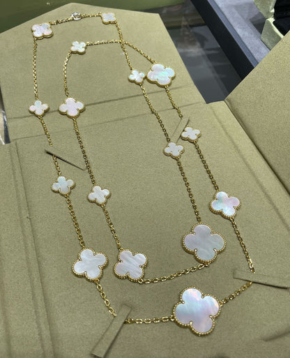 [Radiant Gem]¯CLOVER 16 MOTIF WHITE MOP GOLD NECKLACE