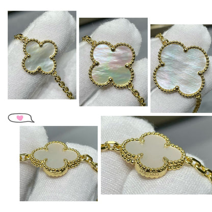 [Radiant Gem]¯CLOVER 16 MOTIF WHITE MOP GOLD NECKLACE