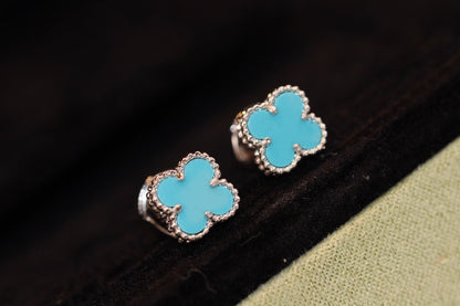 [Radiant Gem]¯CLOVER MINI TURQUOISE SILVER STUD EARRINGS