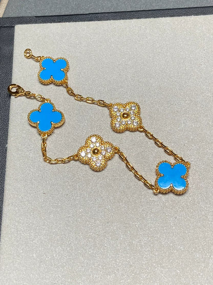 [Radiant Gem]New CLOVER 5 MOTIF BLUE AGATE BRACELET COLLECTION