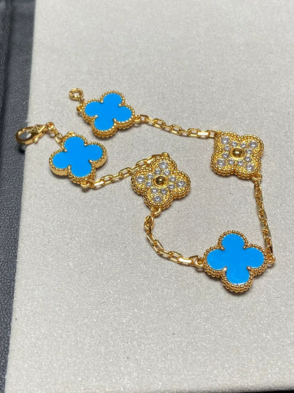 [Radiant Gem]New CLOVER 5 MOTIF BLUE AGATE BRACELET COLLECTION