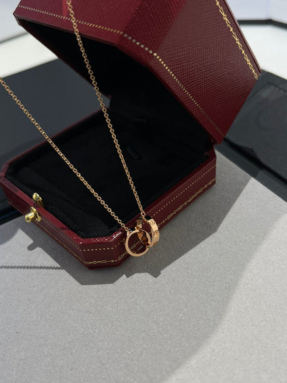 [Radiant Gem]¯LOVE NECKLACE DOUBLE RING PINK GOLD