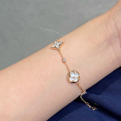 [Radiant Gem]¯STAR AND SUN 4 MOTIF WHITE MOP PINK GOLD BRACELET