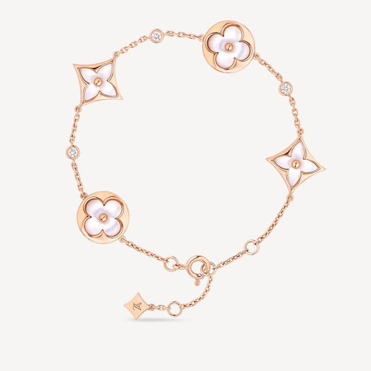 [Radiant Gem]¯STAR AND SUN 4 MOTIF WHITE MOP PINK GOLD BRACELET