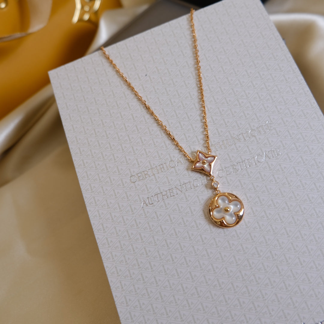 [Radiant Gem]¯STAR AND SUN WHITE MOP 2 MOTIF PINK GOLD NECKLACE