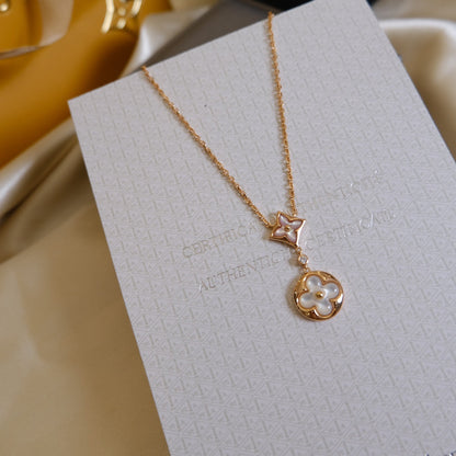 [Radiant Gem]¯STAR AND SUN WHITE MOP 2 MOTIF PINK GOLD NECKLACE