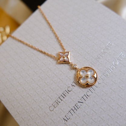 [Radiant Gem]¯STAR AND SUN WHITE MOP 2 MOTIF PINK GOLD NECKLACE