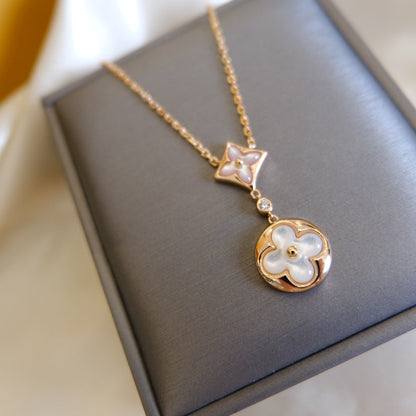 [Radiant Gem]¯STAR AND SUN WHITE MOP 2 MOTIF PINK GOLD NECKLACE