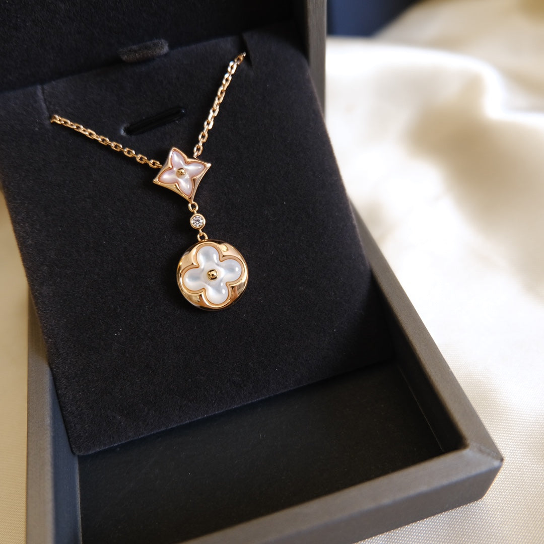 [Radiant Gem]¯STAR AND SUN WHITE MOP 2 MOTIF PINK GOLD NECKLACE