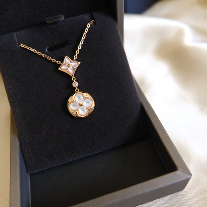 [Radiant Gem]¯STAR AND SUN WHITE MOP 2 MOTIF PINK GOLD NECKLACE