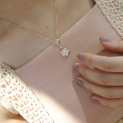 [Radiant Gem]¯STAR AND SUN WHITE MOP 2 MOTIF PINK GOLD NECKLACE