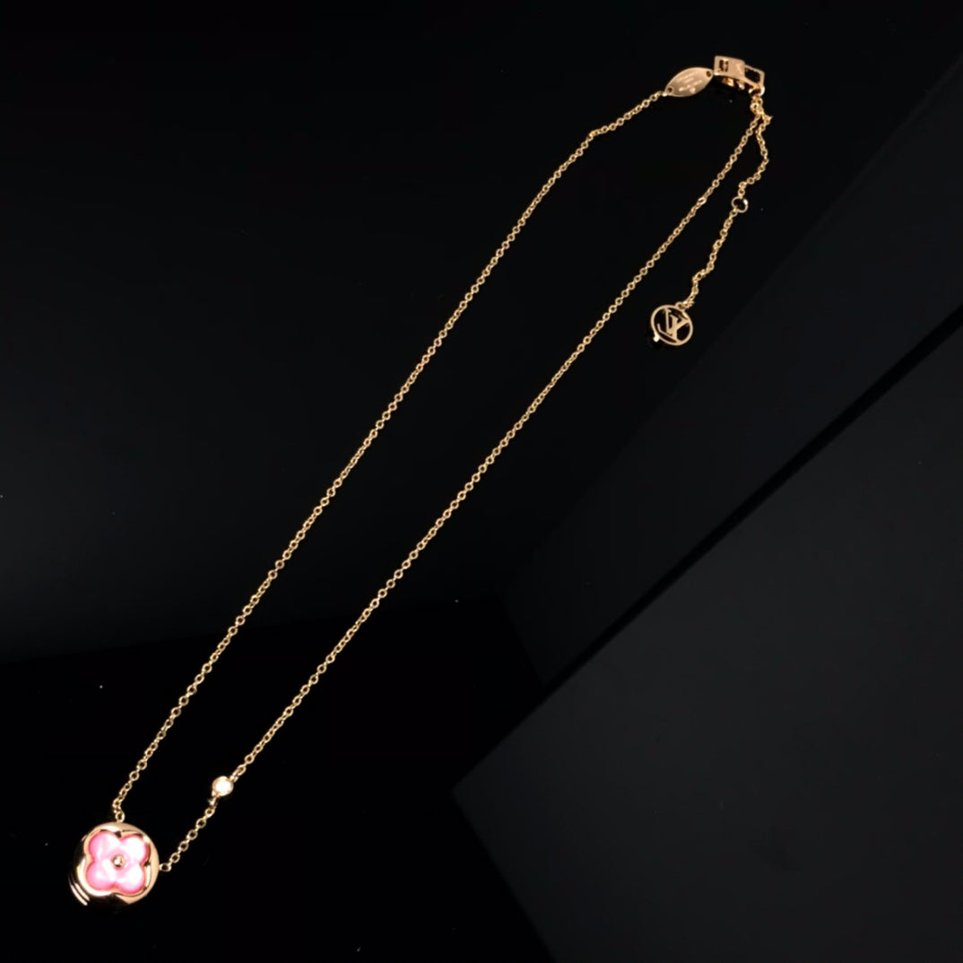 [Radiant Gem]¯COLOR BLOSSOM PINK MOP SUN GOLD NECKLACE