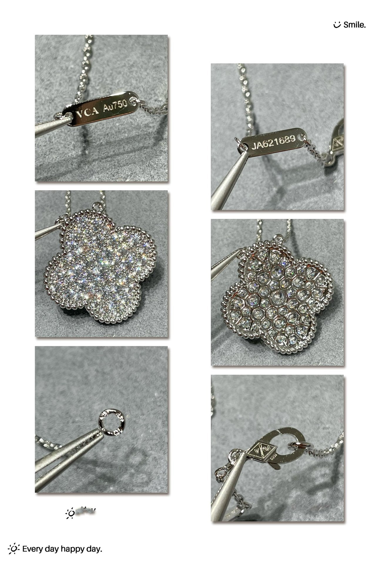[Radiant Gem]¯CLOVER 25MM LARGE PENDANT DIAMOND PAVED SILVER NECKLACE