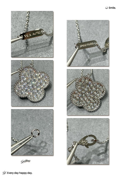 [Radiant Gem]¯CLOVER 25MM LARGE PENDANT DIAMOND PAVED SILVER NECKLACE