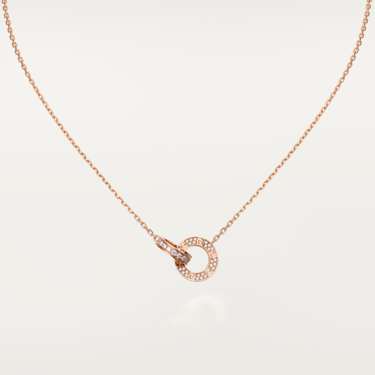 [Radiant Gem]¯LOVE 7.6MM NECKLACE ROSE GOLD AND SILVER  FULL DIAMOND