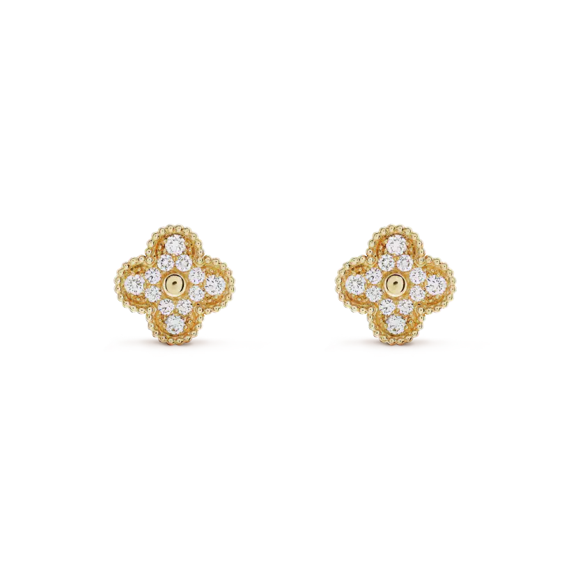 [Radiant Gem]¯CLOVER MEDIUM 1 MOTIFS FUll DIAMOND EARRINGS
