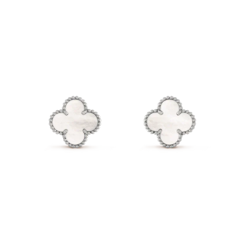 [Radiant Gem]¯CLOVER MEDIUM 1 MOTIFS  WHITE MOP EARRINGS SILVER