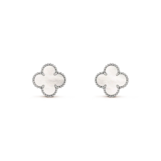 [Radiant Gem]¯CLOVER MEDIUM 1 MOTIFS  WHITE MOP EARRINGS SILVER