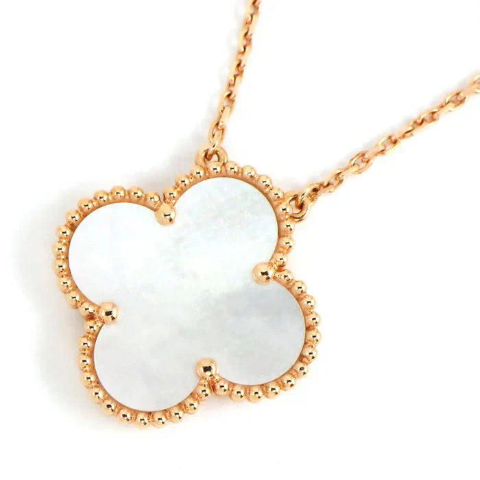 [Radiant Gem]CLOVER 15MM WHITE MOTHER-OF-PEARL GOLD NECKLACE