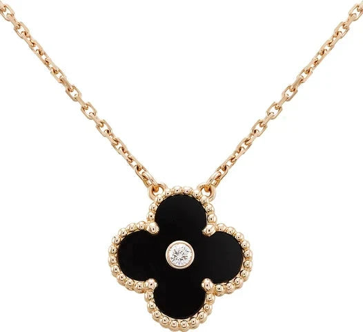 [Radiant Gem]¯CLOVER 15MM DIAMOND ONYX NECKLACE