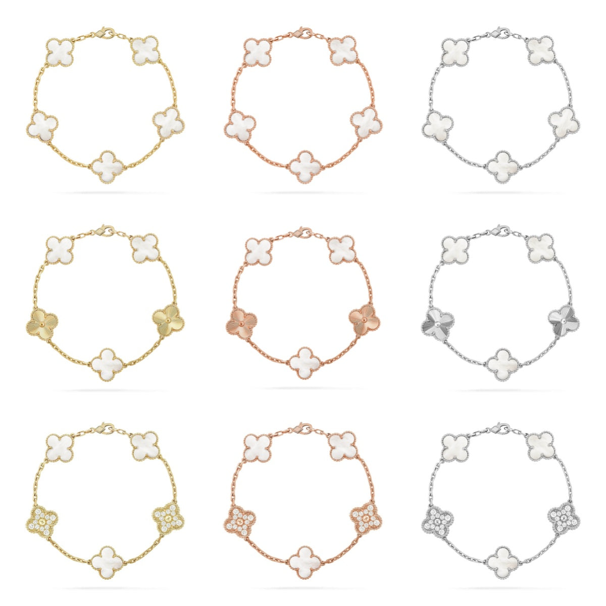 [Radiant Gem]New CLOVER WHITE PEARL MOP 5 MOTIF BRACELET COLLECTION