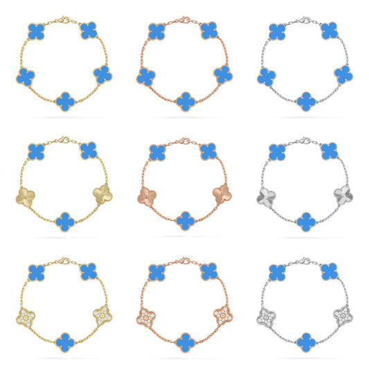 [Radiant Gem]New CLOVER 5 MOTIF BLUE AGATE BRACELET COLLECTION