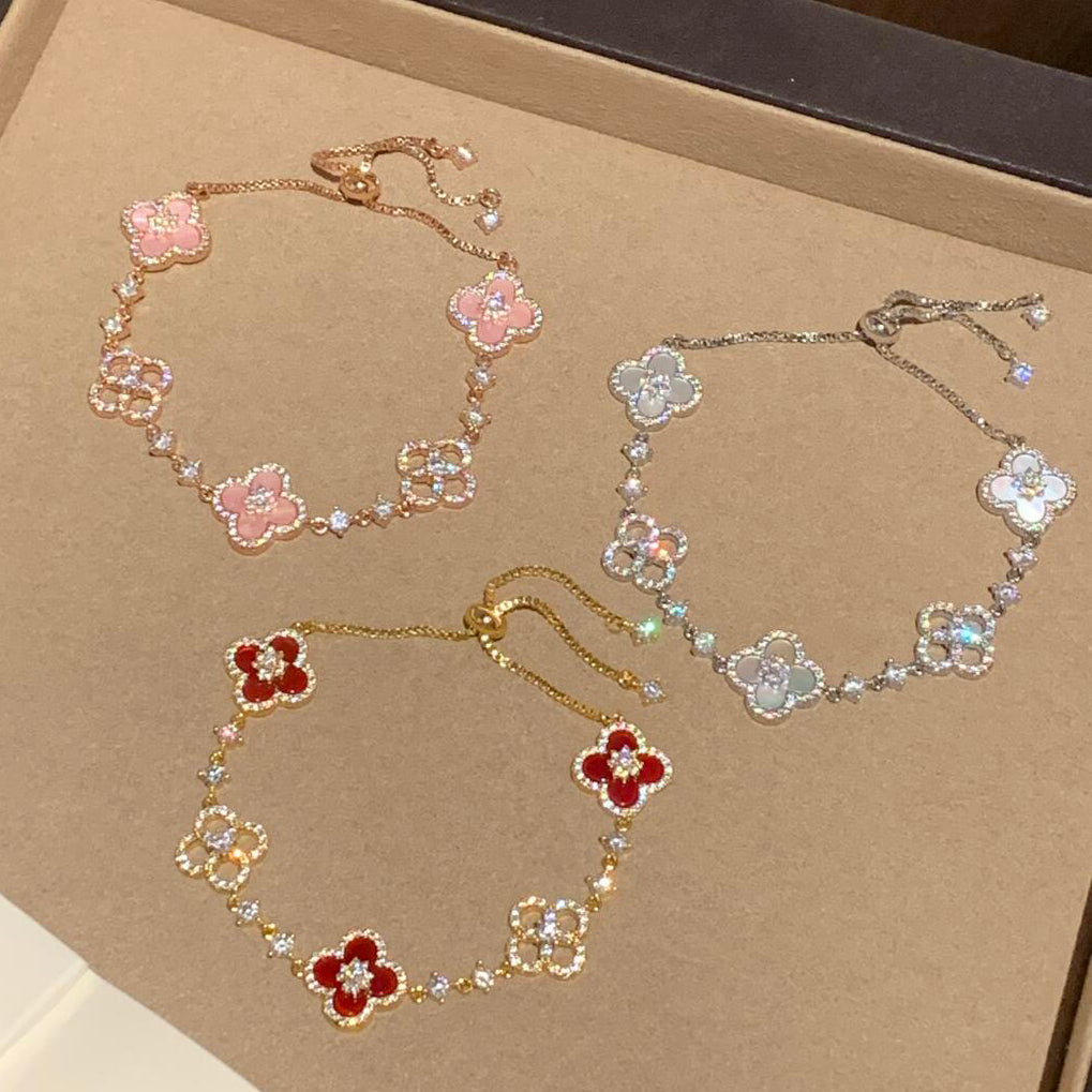 [Radiant Gem]¯CLOVER 5 MOTIF PINK BLUE RED WHITE BRACELET