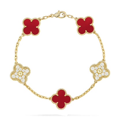 [Radiant Gem]New  CLOVER 5 MOTIF RED CORNELIAN BRACELET COLLECTION