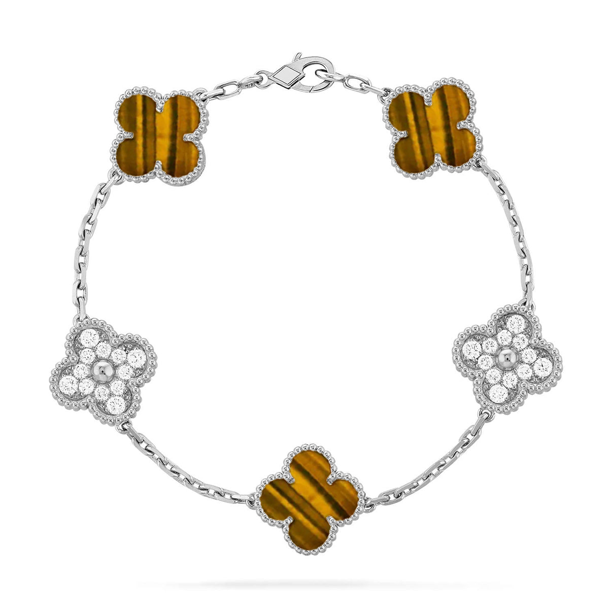[Radiant Gem]New  CLOVER 5 MOTIFS TIGER EYE BRACELET COLLECTION