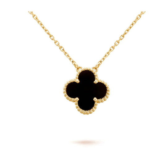 [Radiant Gem]¯CLOVER 15MM BLACK ONYX SINGLE FLOWER NECKLACE