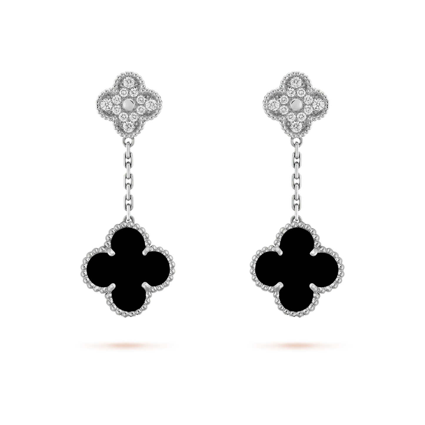 [Radiant Gem]¯CLOVER 2 MOTIFS  DIAMOND ONYX EARRINGS SILVER