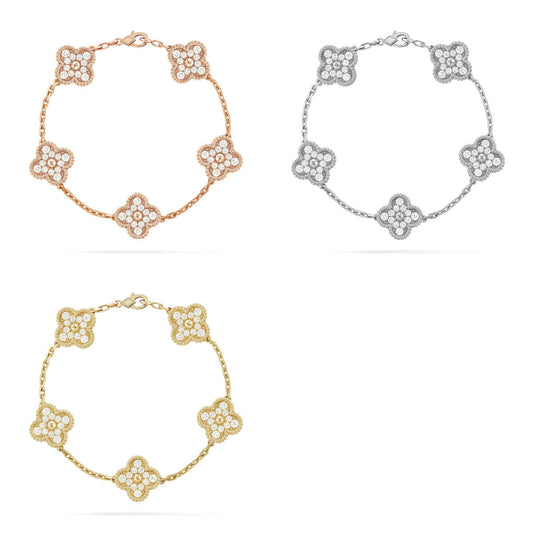 [Radiant Gem] New  CLOVER 5 MOTIF FULL DIAMOND BRACELET COLLECTION