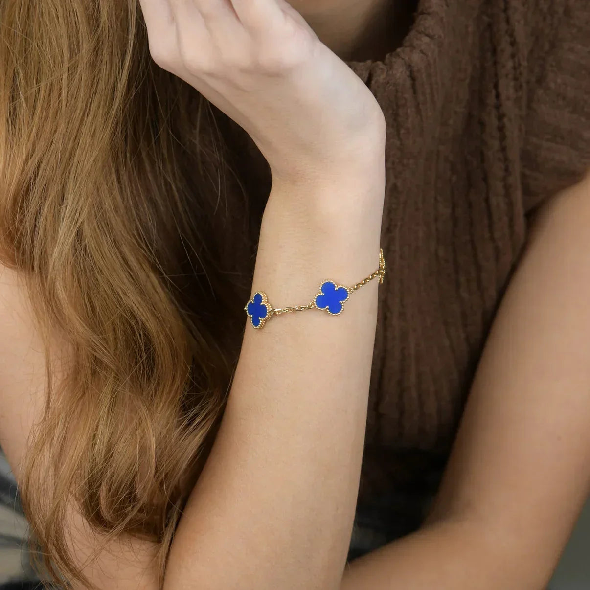 [Radiant Gem]New CLOVER 5 MOTIF BLUE AGATE BRACELET COLLECTION