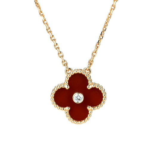 [Radiant Gem]¯CLOVER 15MM DIAMOND CARNELIAN NECKLACE