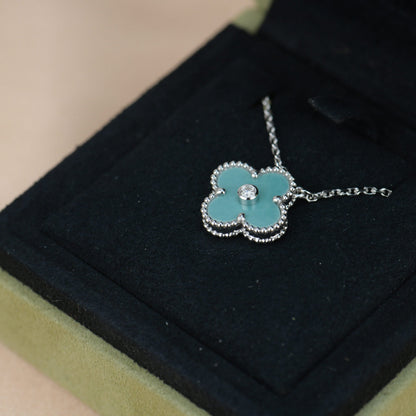 [Radiant Gem]¯CLOVER 15MM DIAMOND SVRES PORCELAIN  NECKLACE SILVER