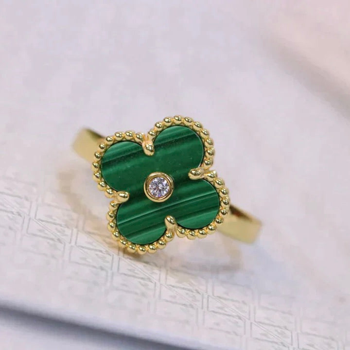 [Radiant Gem]¯CLOVER MALACHITE RING GOLD DIAMOND