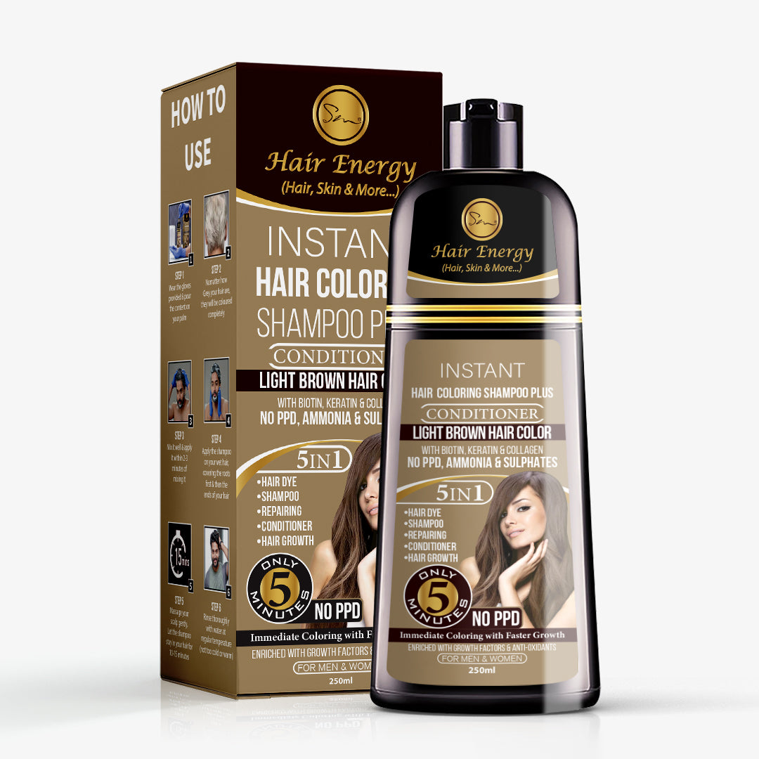 Instant Hair Coloring Shampoo + Conditioner (Light Brown Color)