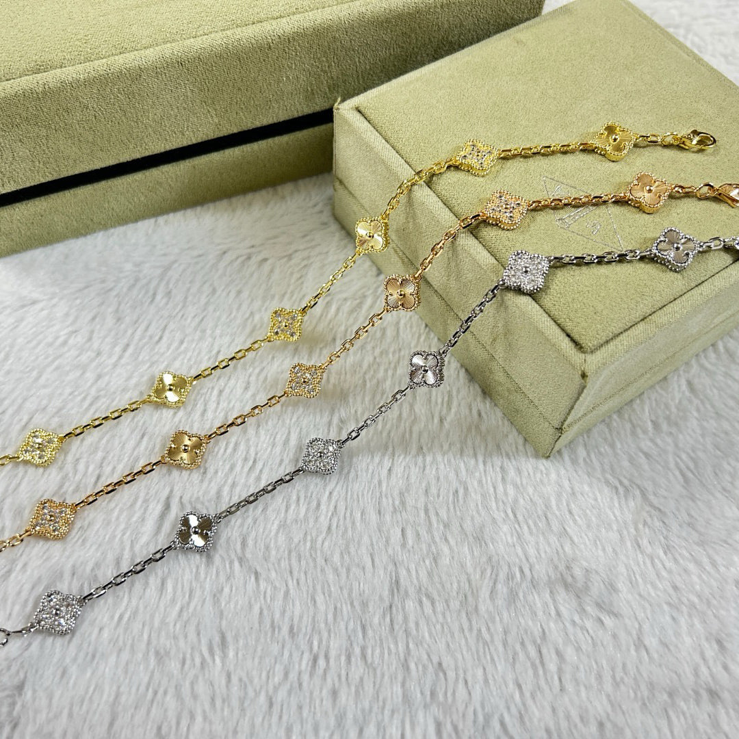 [[Radiant Gem]¯]CLOVER 6 MOTIF DIAMOND LASER BRACELET