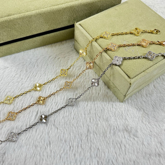 [[Radiant Gem]¯]CLOVER 6 MOTIF DIAMOND LASER BRACELET