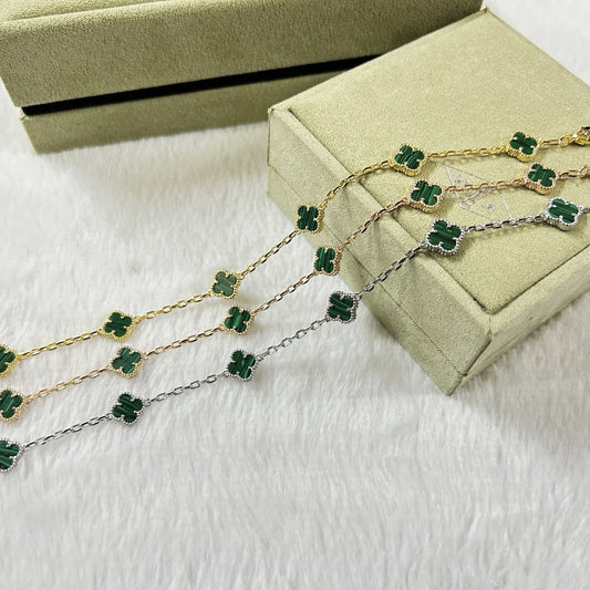 [[Radiant Gem]¯]CLOVER 6 MOTIF MALACHITE BRACELET