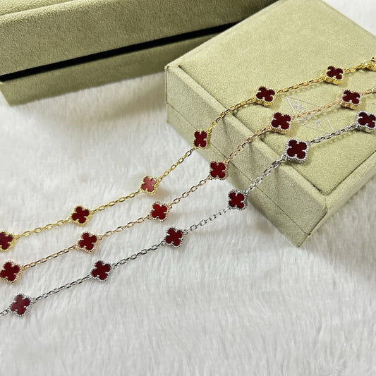 [[Radiant Gem]¯]CLOVER 6 MOTIF RED AGATE BRACELET