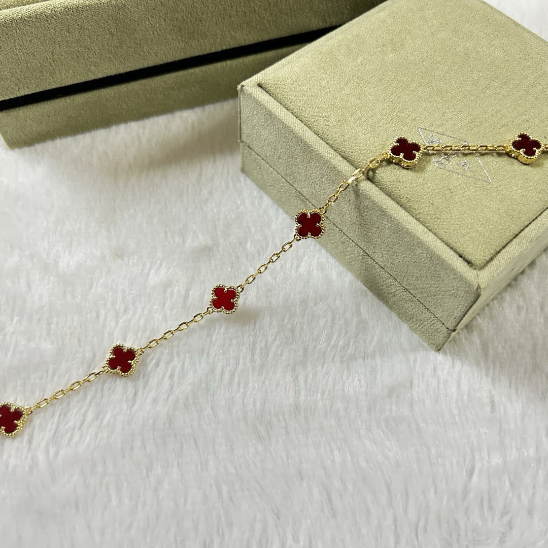 [[Radiant Gem]¯]CLOVER 6 MOTIF RED AGATE BRACELET