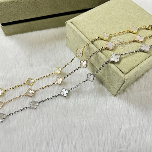 [[Radiant Gem]¯]CLOVER 6 MOTIF WHITE MOP BRACELET