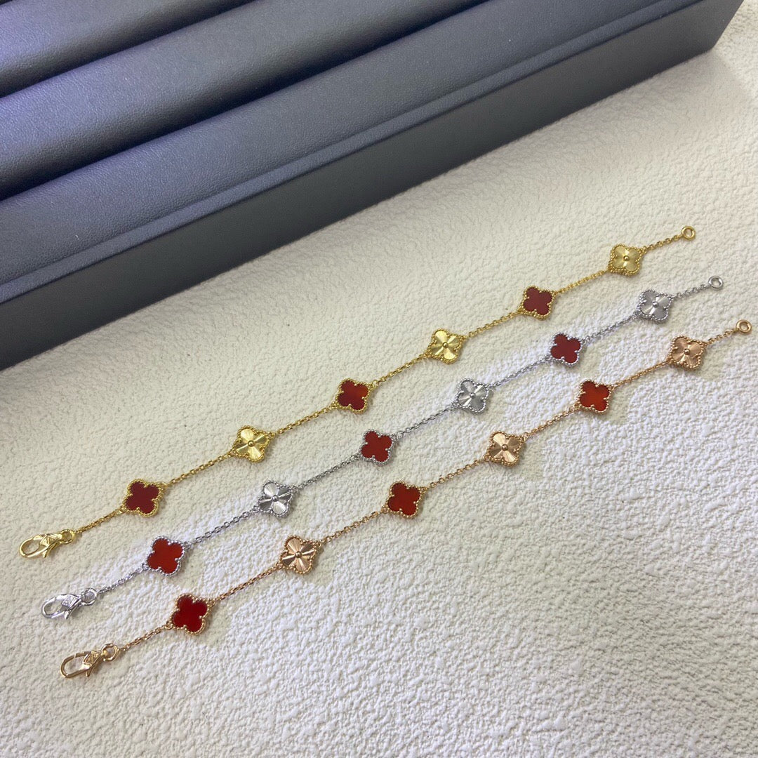 [[Radiant Gem]¯]CLOVER 6 MOTIF RED AGATE LASER BRACELET
